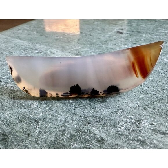 Vintage MONTANA MOSS AGATE Tie Clip Crescent Shaped Yellowstone River Chalcedony - Picture 6 of 16